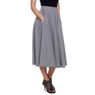 White Mark Tasmin Womens Mid Rise Stretch Fabric Midi Flared Skirt