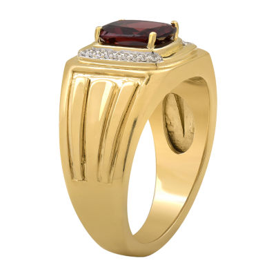 Mens 1/10 CT. T.W. Genuine Red Garnet 14K Gold Over Silver Fashion Ring