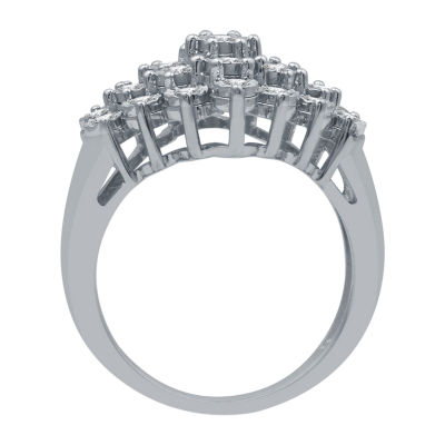 Womens 1/2 CT. T.W. Mined White Diamond Sterling Silver Cluster Cocktail Ring