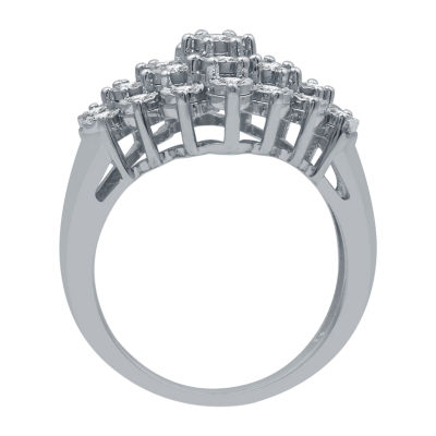 Womens 1/2 CT. T.W. Natural White Diamond Sterling Silver Cluster Cocktail Ring