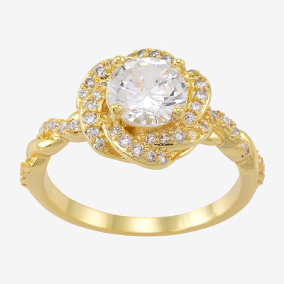Sparkle Allure Twisted Shank Halo Womens Cubic Zirconia 14K Gold Over Brass Knot Halo Cocktail Ring