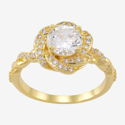 Sparkle Allure Twisted Shank Halo Cubic Zirconia 14K Gold Over Brass Knot Cocktail Ring