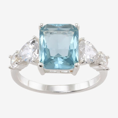 Sparkle Allure Side Stone Crystal Pure Silver Over Brass Cocktail Ring