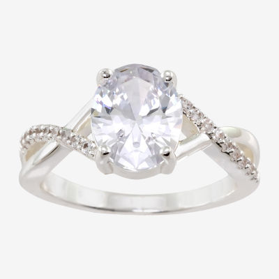 Sparkle Allure Twisted Shank Womens Cubic Zirconia Pure Silver Over Brass Oval Engagement Ring