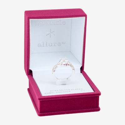 Sparkle Allure Twisted Shank Womens Cubic Zirconia Pure Silver Over Brass Oval Engagement Ring