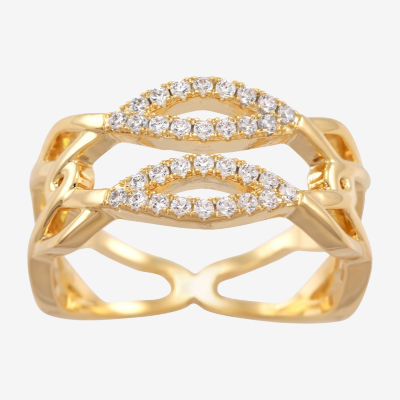 Sparkle Allure Cubic Zirconia 14K Gold Over Brass Crossover Cocktail Ring