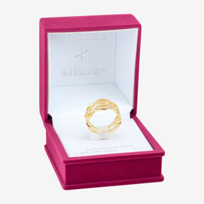 Sparkle Allure Cubic Zirconia 14K Gold Over Brass Crossover Cocktail Ring