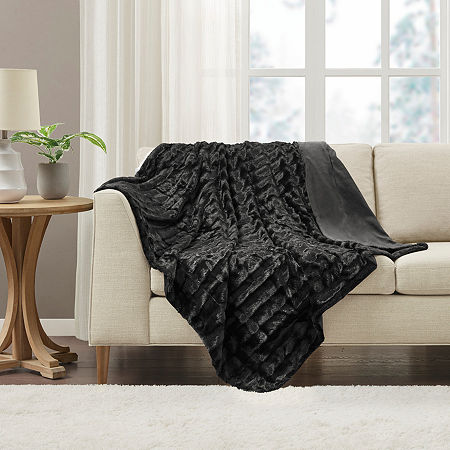 Madison Park York Long Faux-Fur Throw, One Size, Black