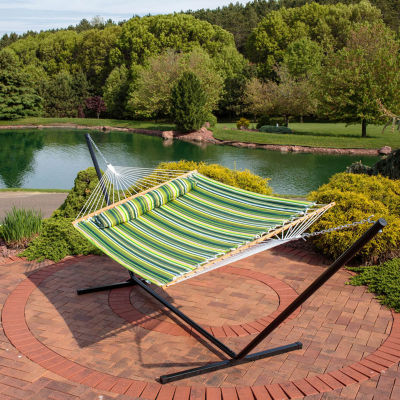 2 Person Freestanding Quilted Fabric Hammock with Stand