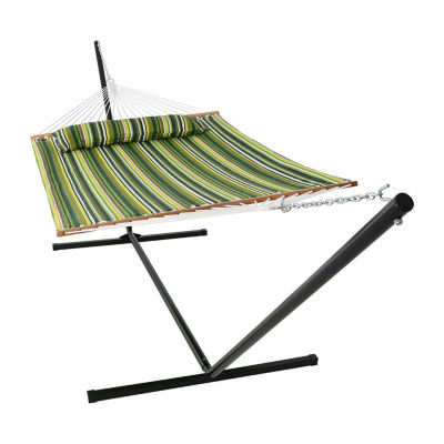 2 Person Freestanding Quilted Fabric Hammock with Stand