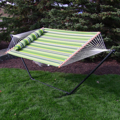 2-Person Freestanding Quilted Fabric Hammock with Stand