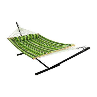 2-Person Freestanding Quilted Fabric Hammock with Stand