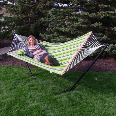 2-Person Freestanding Quilted Fabric Hammock with Stand