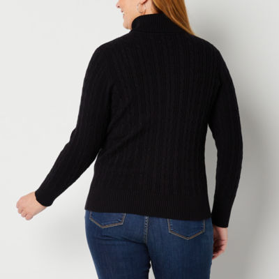 St. John's Bay Plus Womens Turtleneck Long Sleeve Cable Knit Pullover Sweater