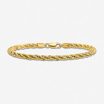 14K Gold Rainbow Curb Chain Bracelet 7 Inch Adjustable Thin 