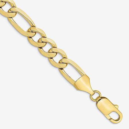 10K Gold 8 Inch Solid Figaro Chain Bracelet, One Size