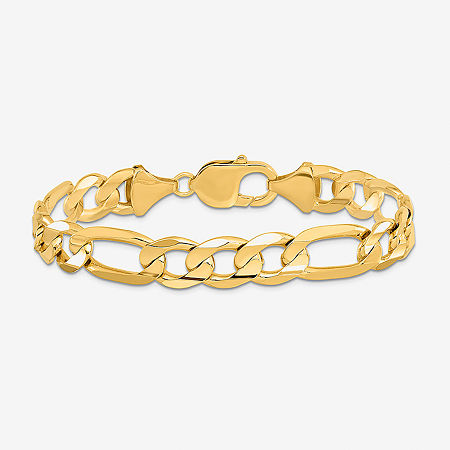 10K Gold 8 Inch Solid Figaro Chain Bracelet, One Size
