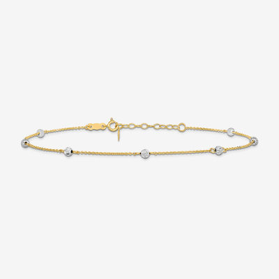 14K Two Tone Gold Inch Solid Bead Ankle Bracelet