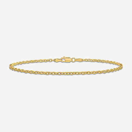 14K Gold 9 Inch Solid Cable Ankle Bracelet, One Size