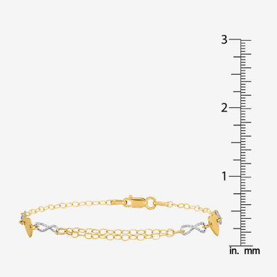 14K Two Tone Gold 7 Inch Solid Cable Heart Link Bracelet