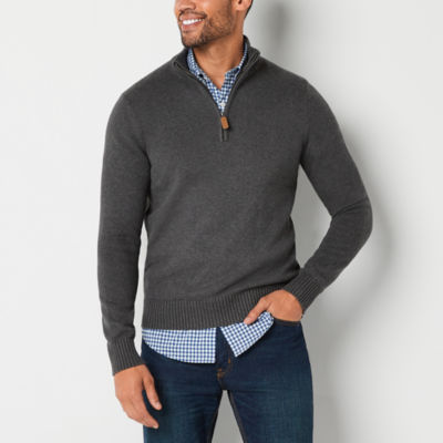 St. John's Bay Quarter Zip Mens Crew Neck Long Sleeve Pullover Sweater