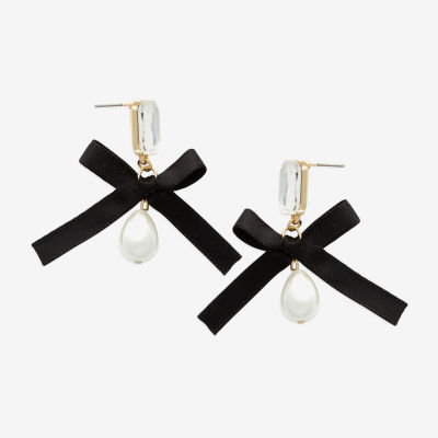 Bijoux Bar Gold Tone Glass Simulated Pearl Bow Drop Earrings