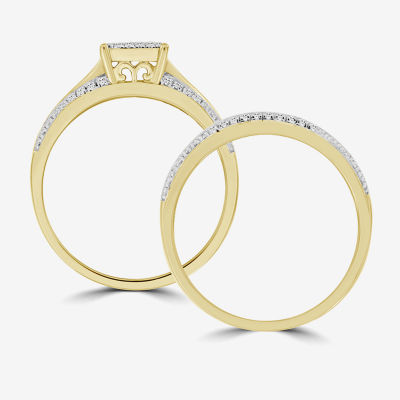 Womens 1/6 CT. T.W. Natural White Diamond 10K Gold Bridal Set