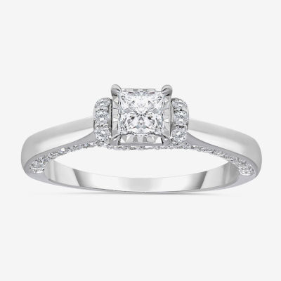 (I / I1) Womens 1 CT. T.W. Lab Grown White Diamond 10K White Gold Solitaire Engagement Ring