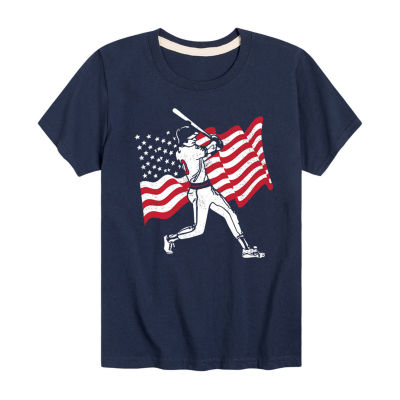 Americana Baseball Little & Big Kid Boys Crew Neck Short Sleeve Flag Regular Fit Graphic T-Shirt