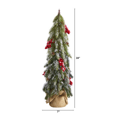 Nearly Natural Berries And Pinecone 2 Foot Flocked Potted Pine Christmas Tree