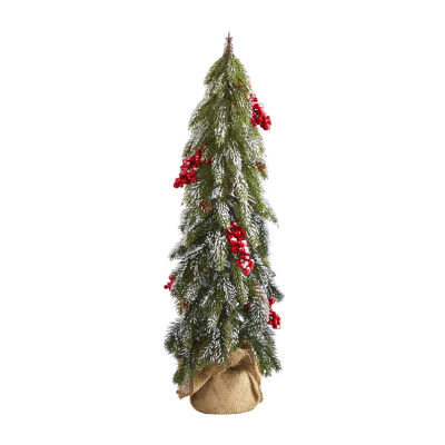 Nearly Natural Berries And Pinecone 2 Foot Flocked Potted Pine Christmas Tree