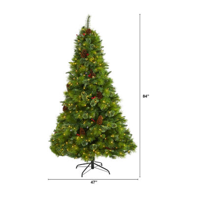 Nearly Natural Mixed 7 Foot Pre-Lit Pine Christmas Tree