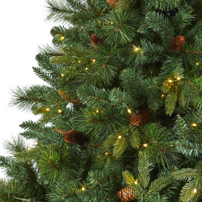 Nearly Natural Full Bodied Mixed Pine 7 1/2 Foot Pre-Lit Pine Christmas Tree