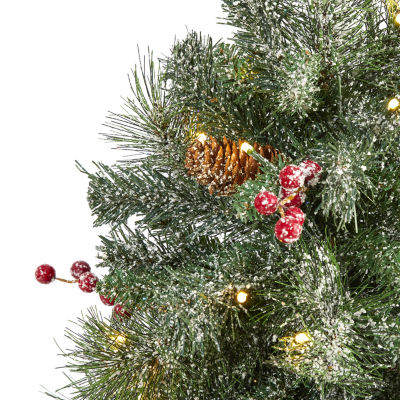 Nearly Natural Frosted 4 Foot Pre-Lit Flocked Potted Pine Christmas Tree