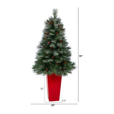 Nearly Natural Snowed French Alps Pine 4 1/2 Foot Potted Pine Christmas Tree