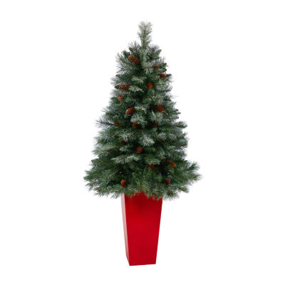 Nearly Natural Snowed French Alps Pine 4 1/2 Foot Potted Pine Christmas Tree