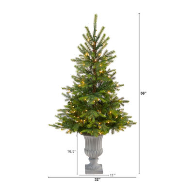 Nearly Natural North Carolina Spruce 4 1/2 Foot Pre-Lit Potted Spruce Christmas Tree