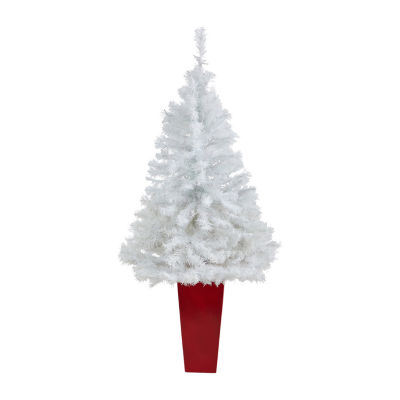 Nearly Natural  White 4 1/2 Foot Pre-Lit Potted Pine Christmas Tree
