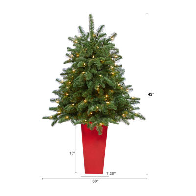 Nearly Natural 3 1/2 Foot Pre-Lit Potted Spruce Christmas Tree