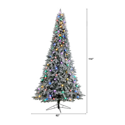 Nearly Natural 9 1/2 Foot Pre-Lit Flocked Fir Christmas Tree