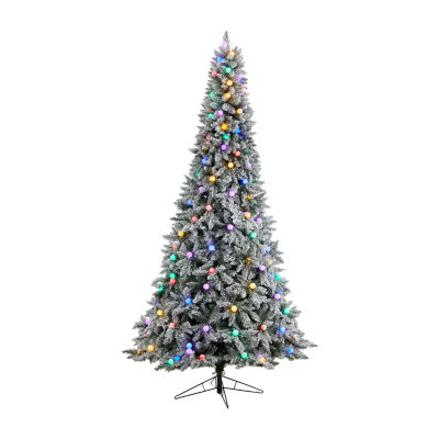 Nearly Natural 9 1/2 Foot Pre-Lit Flocked Fir Christmas Tree