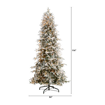 Nearly Natural 9 1/2 Foot Pre-Lit Flocked Spruce Christmas Tree