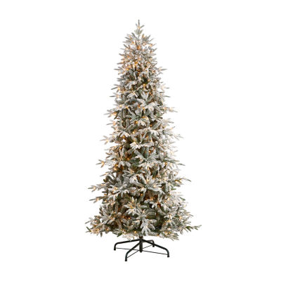 Nearly Natural 9 1/2 Foot Pre-Lit Flocked Spruce Christmas Tree