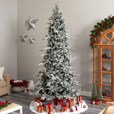 Nearly Natural 9 1/2 Foot Pre-Lit Flocked Spruce Christmas Tree
