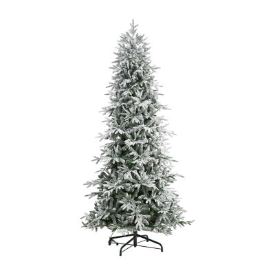 Nearly Natural 9 1/2 Foot Pre-Lit Flocked Spruce Christmas Tree