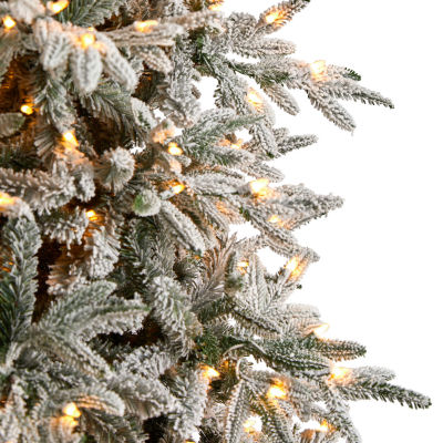 Nearly Natural 9 1/2 Foot Pre-Lit Flocked Spruce Christmas Tree