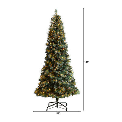 Nearly Natural Frosted 9 Foot Pre-Lit Flocked Pine Christmas Tree