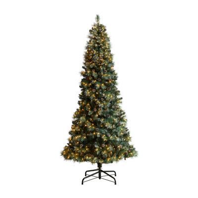 Nearly Natural Frosted 9 Foot Pre-Lit Flocked Pine Christmas Tree