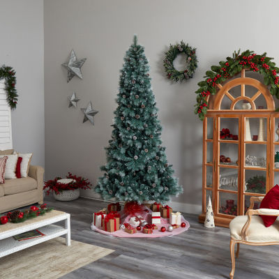 Nearly Natural Frosted 9 Foot Pre-Lit Flocked Pine Christmas Tree