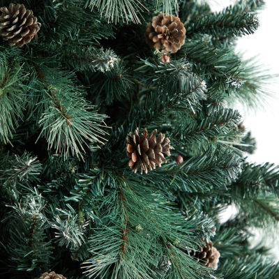 Nearly Natural Frosted 9 Foot Pre-Lit Flocked Pine Christmas Tree